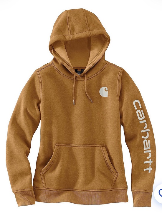Carhartt Tops - Carhartt Women’s Clarksburg Hoodie Large Brown Relaxed Fit Logo Sleeve NWT 10279